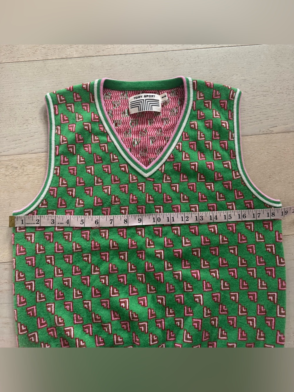 Tory Sport By Tory Burch Performance Merino Jacquard Vest In Pink/Green Size M - Picture 4 of 6